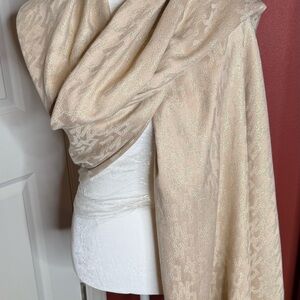 DKNY Beige Textured Logo Shawl